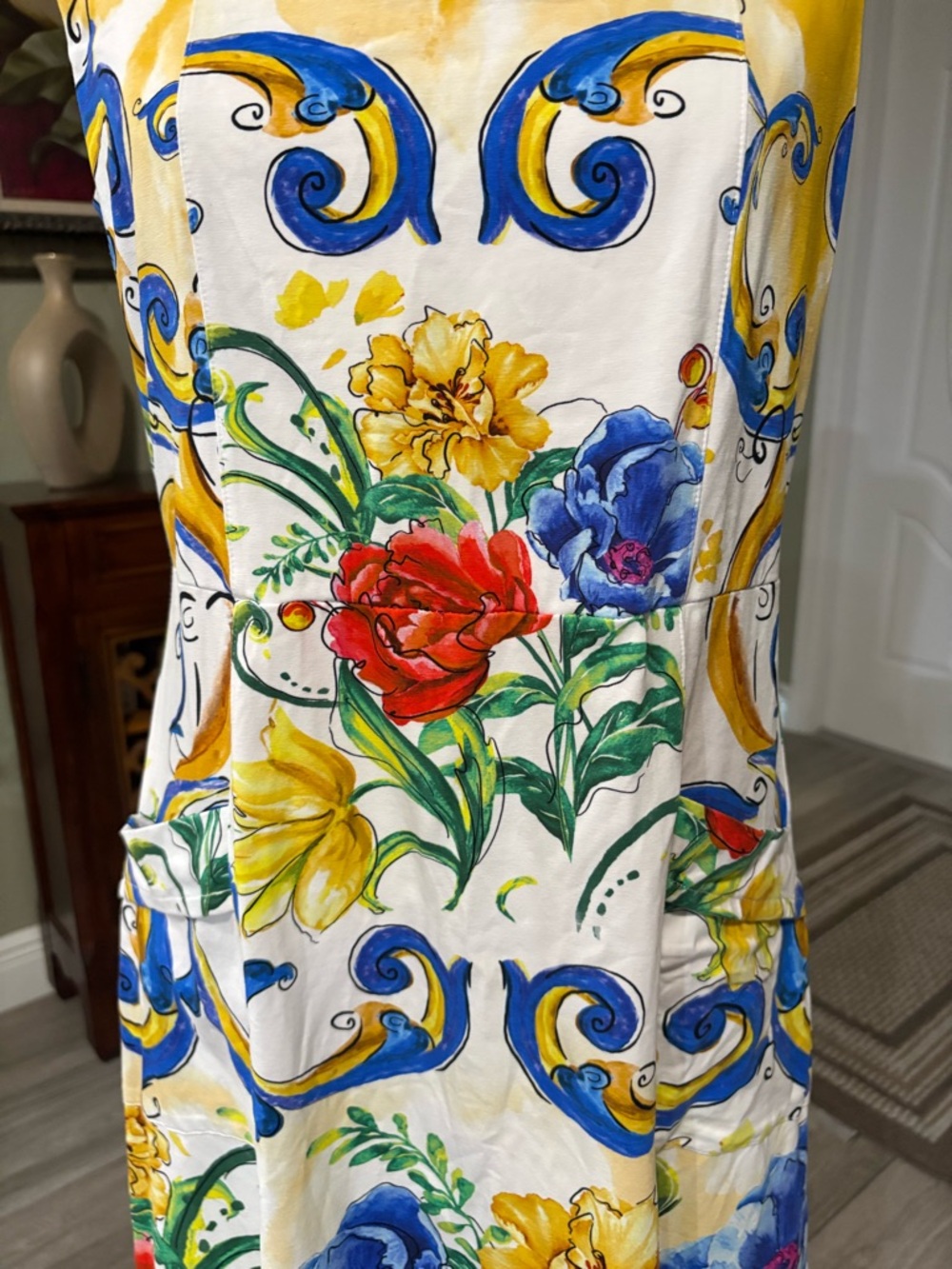 White Floral Midi Skirt with Multicolor Bloom - Picture 6 of 13